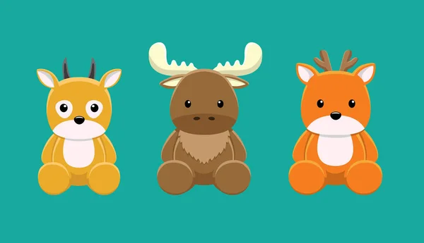 Sobí Moose Gazelle Doll Set Cartoon Vector Illustration — Stockový vektor