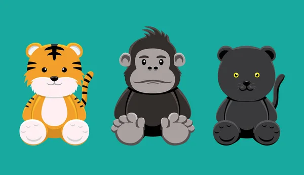 Tiger Gorilla Panther Doll Set Cartoon Vector Illustration — стоковий вектор