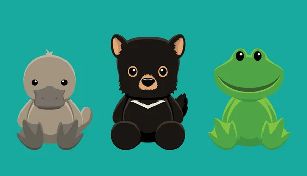 Набор Карикатур Platypus Devil Frog Doll — стоковый вектор