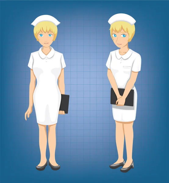 Blondýny Zdravotní Sestra Plná Těla Poses Cartoon Vector Illustration — Stockový vektor