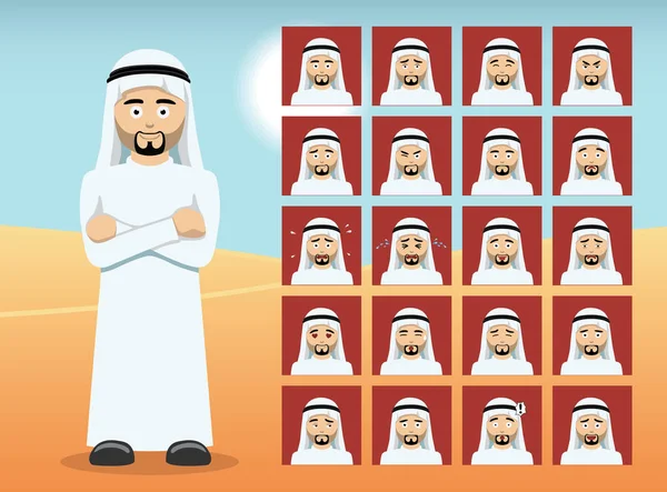 Hombre Árabe Cartoon Emoción Caras Vector Ilustración — Vector de stock