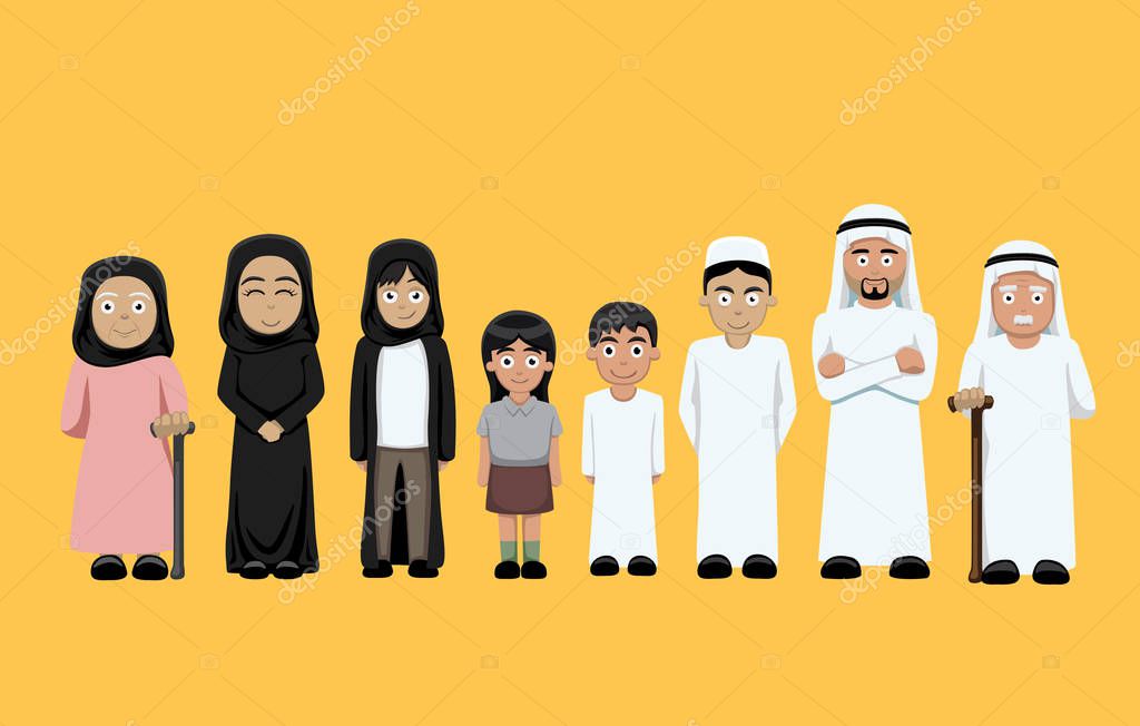Family Standing Cartoon Vector Illustration 4 (Arab)