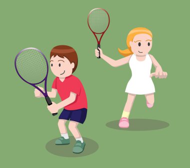Tenis Pozu Vuruşu Çizgi Film Vektör İllüstrasyonu 1