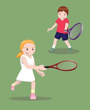 Tenis Pozu Çizgi Filmi Vektör İllüstrasyonu 3