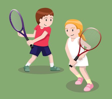 Tenis Pozu Çizgi Filmi Vektör İllüstrasyonu 5