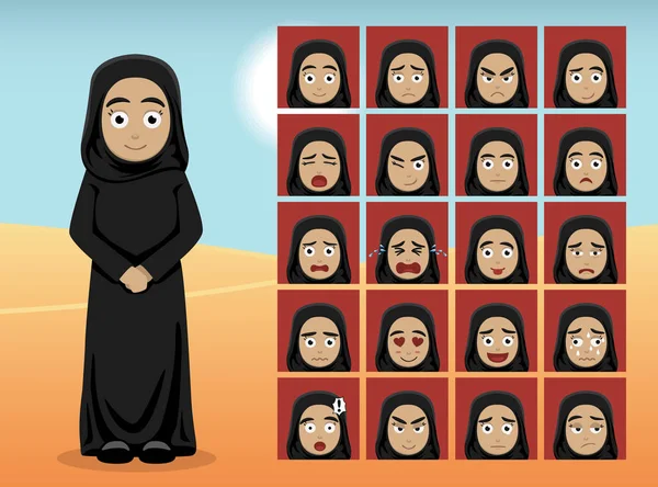 Arab Woman Cartoon Emotion faces Vector Illustration