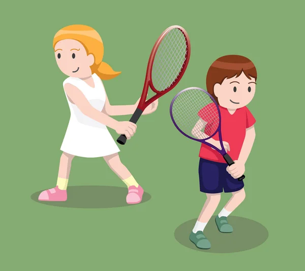 Tennis Pose Cartoon Vektor Illustration — Stockvektor