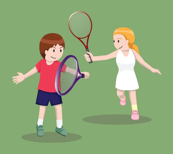 Tennis Pose Cartoon Vector Illustration — Stock Vector