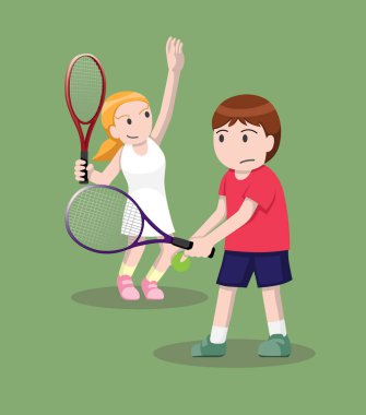 Tenis Pozu Çizgi Filmi Vektör İllüstrasyonu 9
