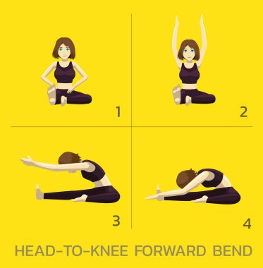 Diz çök, Yoga Eğil, Manga Dersi, Çizgi film Vektör İllüstrasyonu