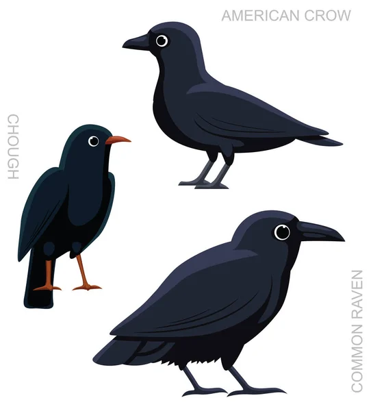 Vogel Krähe Gesetzt Cartoon Vektor Illustration — Stockvektor