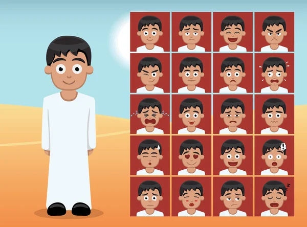 Arab Kid Boy Cartoon Emotion Faces Vector Illustration — Stock Vector