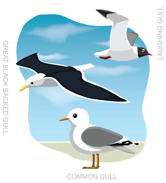 Set Gaviota Pájaro Dibujos Animados Vector Ilustración — Vector de stock