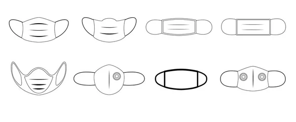 Schwarz Weiße Linie Kunst Gesicht Umweltverschmutzung Maske Gesetzt Vektor Minimal — Stockvektor