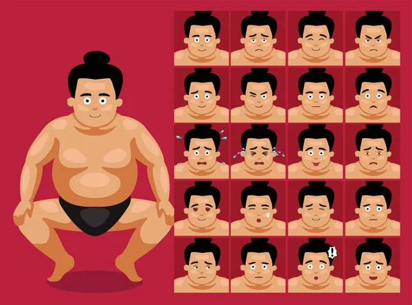 Sumo Personagem Japonês Emoticon Enfrenta Ilustração Vetorial —  Vetores de Stock