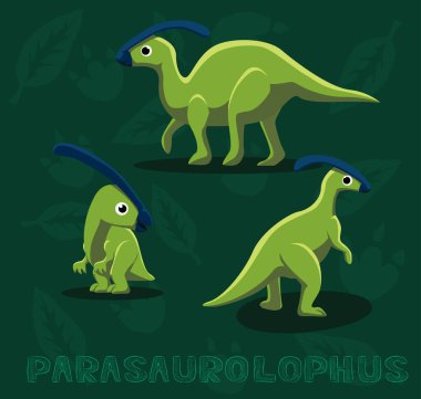 Dinozor Parasaurolophus Çizgi Film Vektör İllüstrasyonu