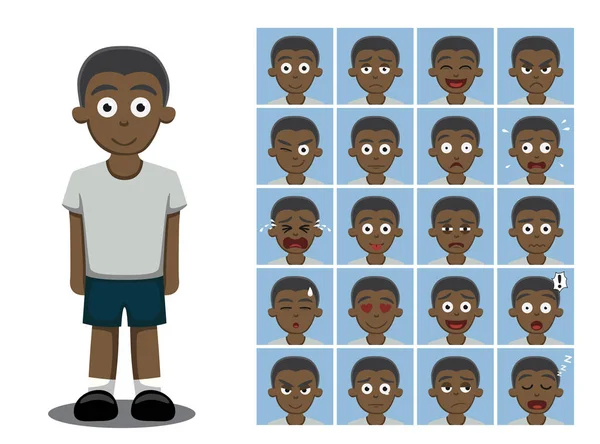 African American Boy Cartoon Emotion Twarze Wektor Ilustracja — Wektor stockowy