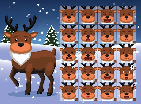 Christmas Deer Cartoon Emotion Faces Vector Illustration — Stock Vector