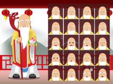 Çinli Tanrılar Sanxing Shou Karikatür Duyguları Vektör İllüzyonu 01 ile karşı karşıya