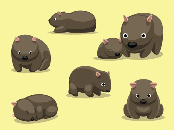 Wombat Poses Illustration Vectorielle Bande Dessinée — Image vectorielle