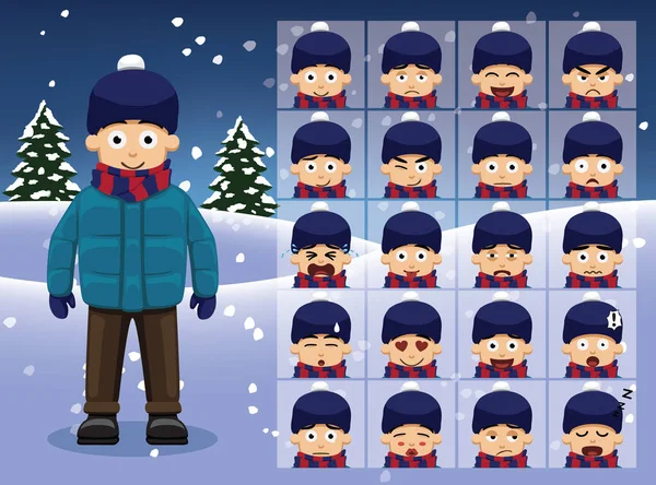 Winter Boy Cartoon Emotion Čelí Vektorové Ilustrace — Stockový vektor