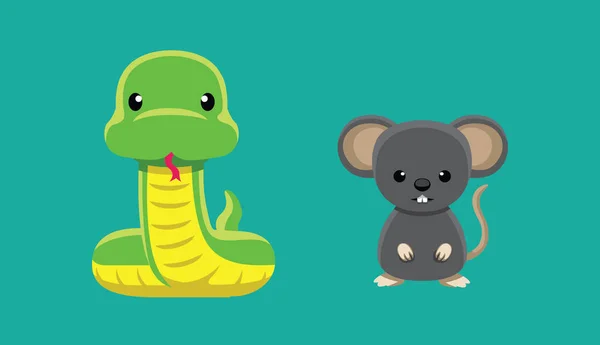 Snake Rat Doll Set Cartoon Vector Ilustração — Vetor de Stock