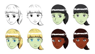 Manga At Kuyruğu Saçlı Kız Felç Vektörü İllüstrasyonu