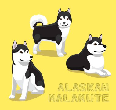 Köpek Alaska Malamute Çizgi Film Vektör İllüstrasyonu