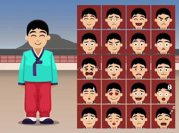 Koreanischer Junge Cartoon Emotion Gesichter Vektor Illustration — Stockvektor