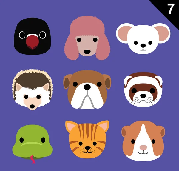 Flat Animal Faces Icon Icon Vector Set Pet — стоковый вектор