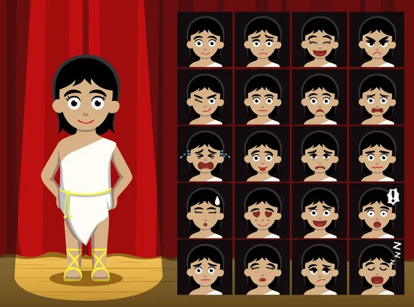 Mädchen Griechisch Römisch Kostüm Cartoon Emotion Gesichter Vektor Illustration — Stockvektor
