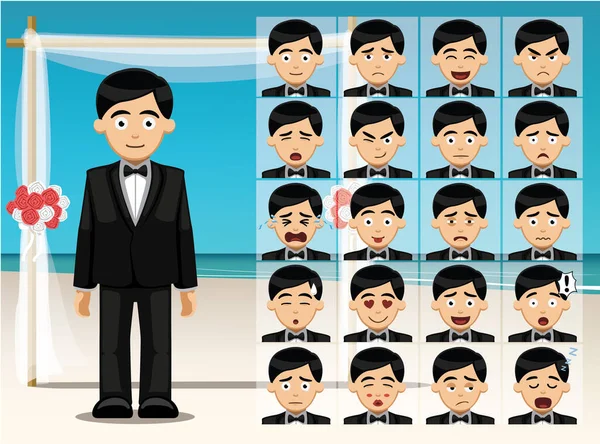 Man Groom Cartoon Emotion Faces Vector Illustration — Stock Vector