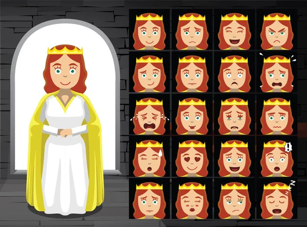 Średniowieczne Queen Cartoon Emotion Faces Wektor Ilustracja — Wektor stockowy