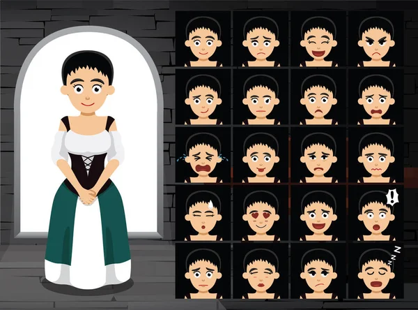 Medieval Maid Cartoon Emotion Faces Vector Ilustración — Vector de stock
