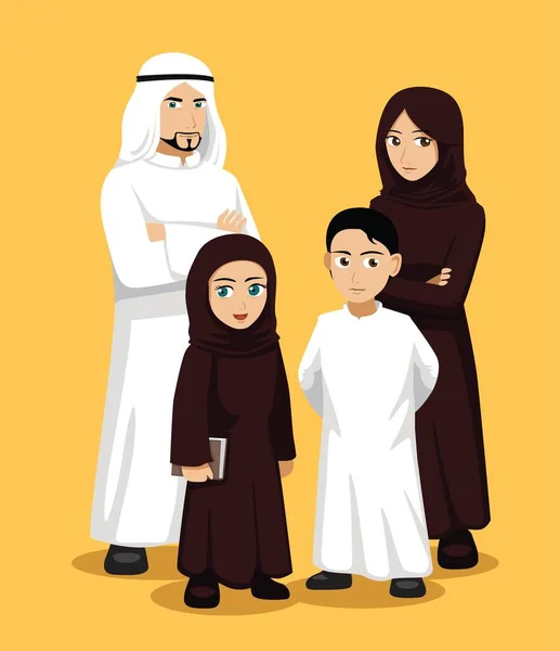 Manga Arap Ailesi Çizgi Film Vektörü İllüstrasyonu