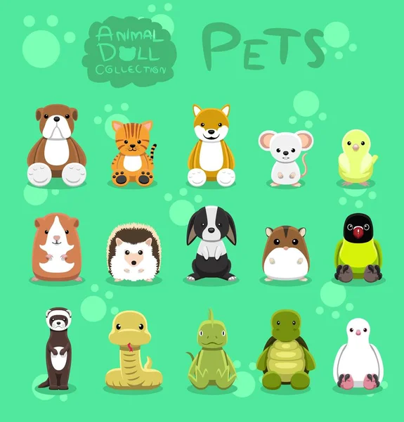 Animal Dolls Pet Set Cartoon Vector Illustration — Stock Vector