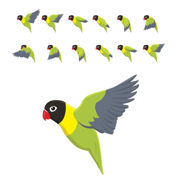 Animazione Pappagallo Lovebird Volo Carino Cartone Animato Vettoriale Illustrazione — Vettoriale Stock