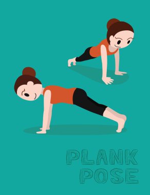 Yoga Plank Poz Çizgi Filmi Vektör İllüstrasyonu