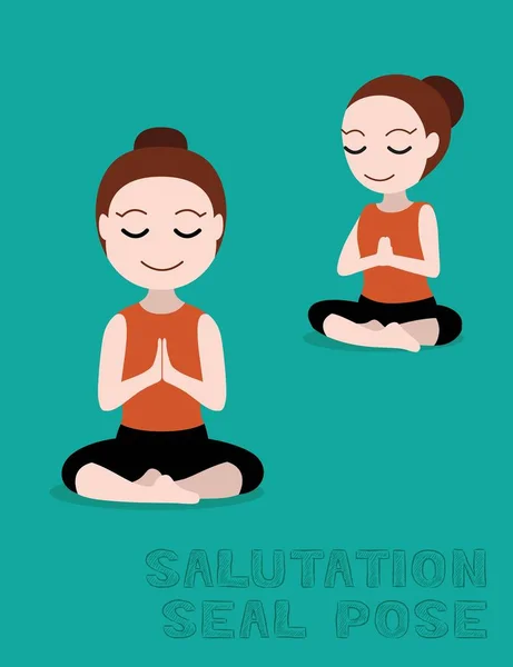 Sello Saludo Yoga Pose Cartoon Vector Illustration — Vector de stock