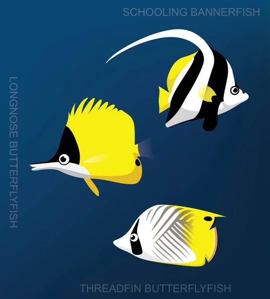 Reef Butterflyfish Set Cartoon Vector Illustration — 스톡 벡터