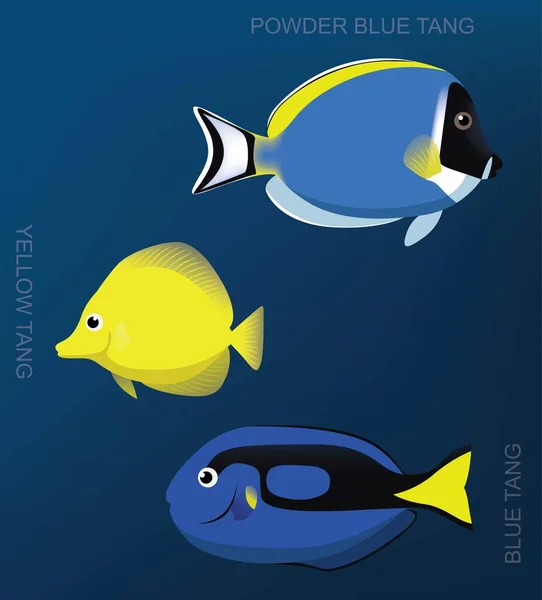 Arrecife Surgeonfish Set Dibujos Animados Vector Ilustración — Archivo Imágenes Vectoriales