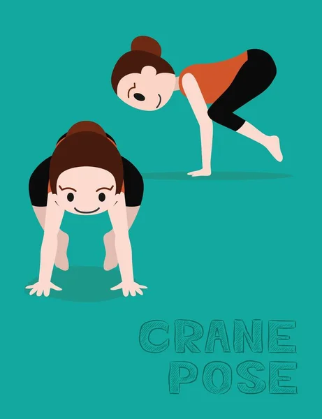 Yoga Crane Pose Cartoon Vector Illustration — 스톡 벡터