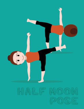 Yoga Yarım Ay Poz Çizgi Filmi Vektör İllüstrasyonu