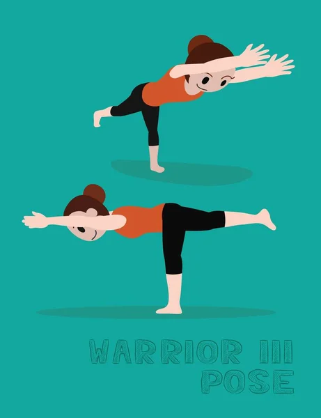Yoga Warrior Iii Pose Rajzfilm Vektor Illusztráció — Stock Vector