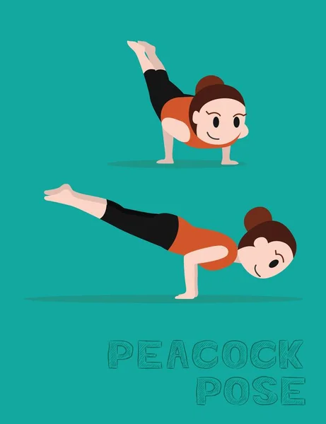 Yoga Peacock Pose Cartoon Vector Illustration — 스톡 벡터