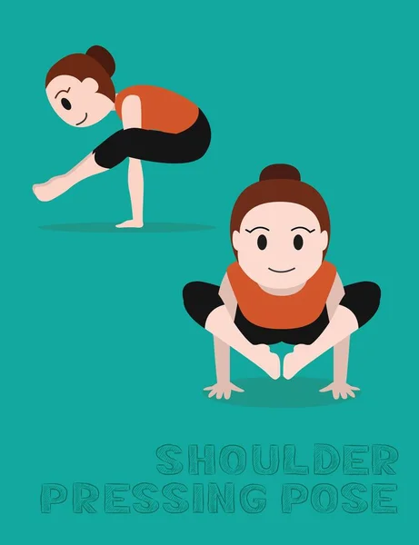 Yoga Shoulder Pressing Pose Cartoon Vector Illustration — 스톡 벡터