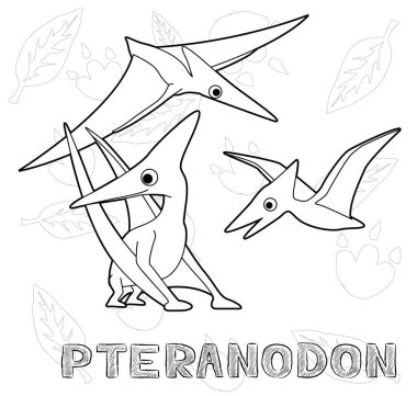 Dinozor Pteranodon Çizgi film Vektör Çizimi Tek Renkli