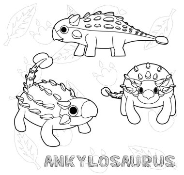Dinozor Ankylosaurus Çizgi film Vektör İllüstrasyonu Tek Renk