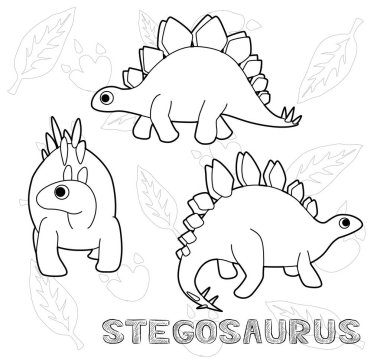Dinozor Stegosaurus Çizgi film Vektör İllüstrasyonu Tek Renk