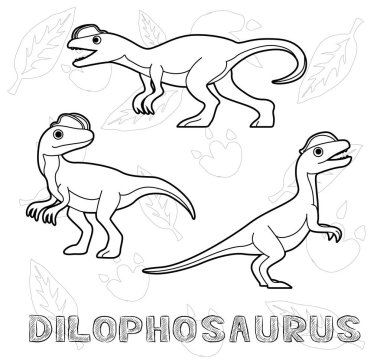 Dinozor Dilophosaurus Çizgi film Vektör Çizimi Monokrom